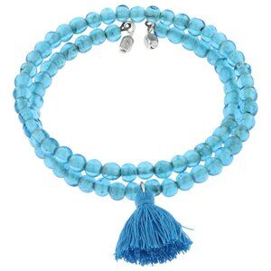 TAJ-style aqua bead wrap bracelet with color-coordinated tassel
